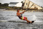 Kite surfer cuts the water