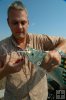Pier angler with bluefish